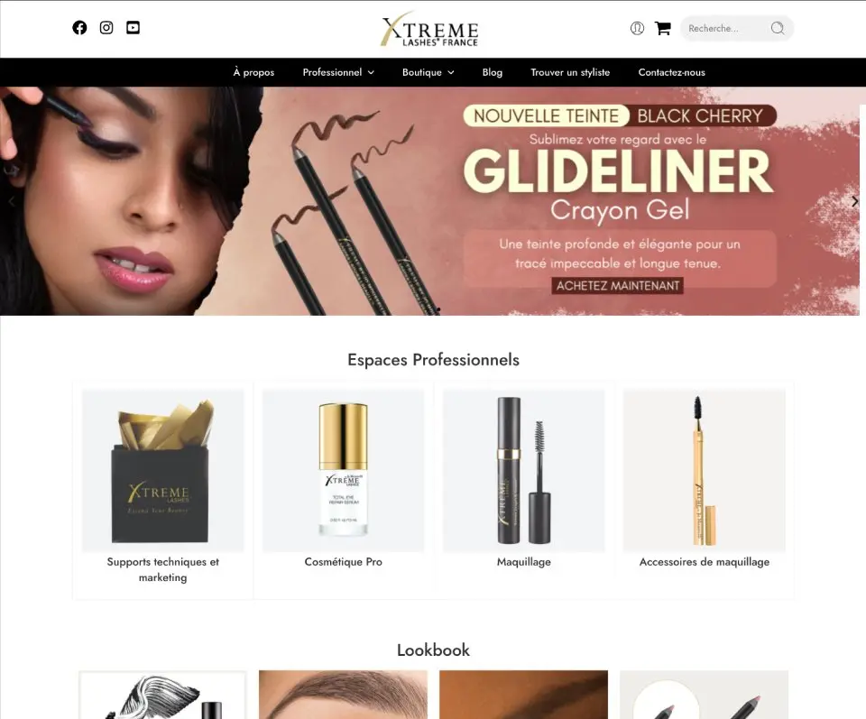 Capture d'écran du site Xtreme Lashes