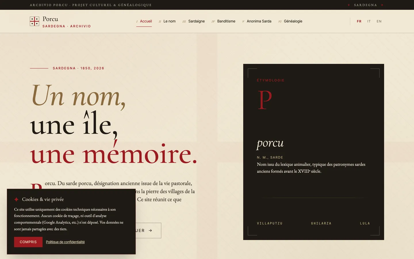 Aperçu du site Archivio Porcu